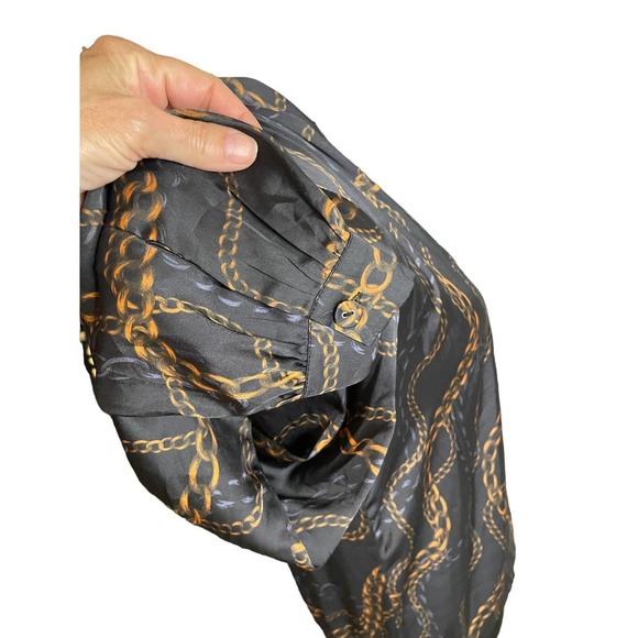 L'Academie Womens The Long Sleeve Bodysuit Chain Print Size S Black/Gold - Picture 7 of 12